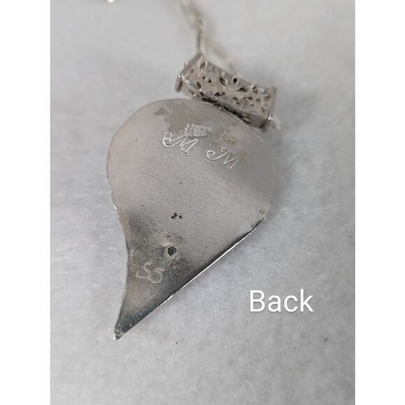 SS Mabe pearl+ blue zircon abstract pendant +19" chainPendant 11/4" x 2"Signed - Picture 6 of 8